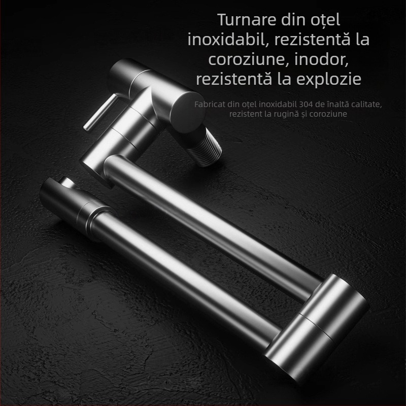 Robinet de bucătărie pliabil – oțel inox, montat pe perete, rotativ și extensie retractabilă, model Jd-7179, 0–90°C