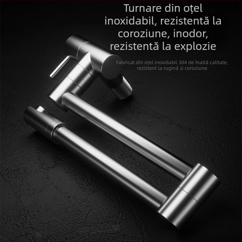 Robinet de bucătărie pliabil – oțel inox, montat pe perete, rotativ și extensie retractabilă, model Jd-7179, 0–90°C