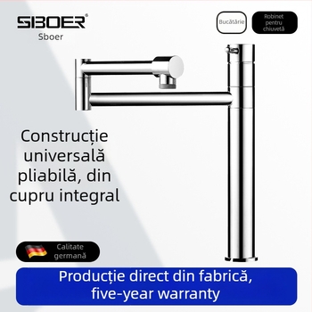 Robinet de bucătărie cu extensie retractabilă și rotire de 360°, corp din cupru, model D55003, 0-99°C, miez ceramic al ventilului