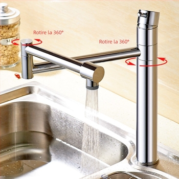 Robinet de bucătărie cu extensie retractabilă și rotire de 360°, corp din cupru, model D55003, 0-99°C, miez ceramic al ventilului