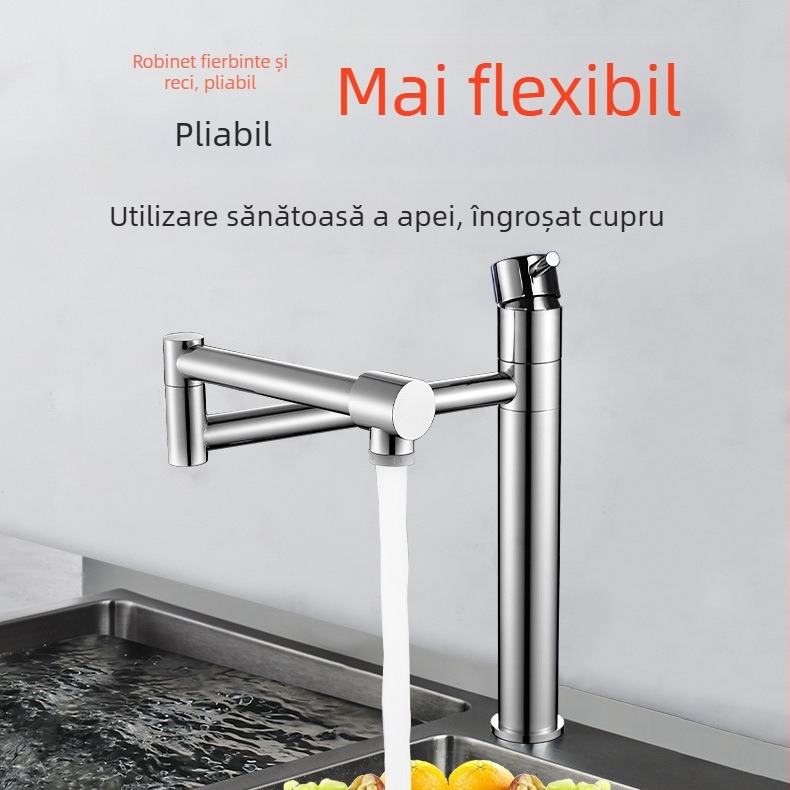 Robinet de bucătărie cu extensie retractabilă și rotire de 360°, corp din cupru, model D55003, 0-99°C, miez ceramic al ventilului