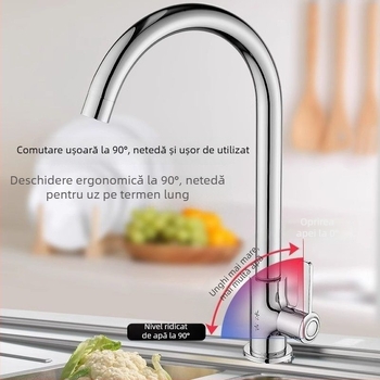 Robinet de bucătărie din oțel inoxidabil 304, finisaj cromat, disc ceramic al valvei, apă rece