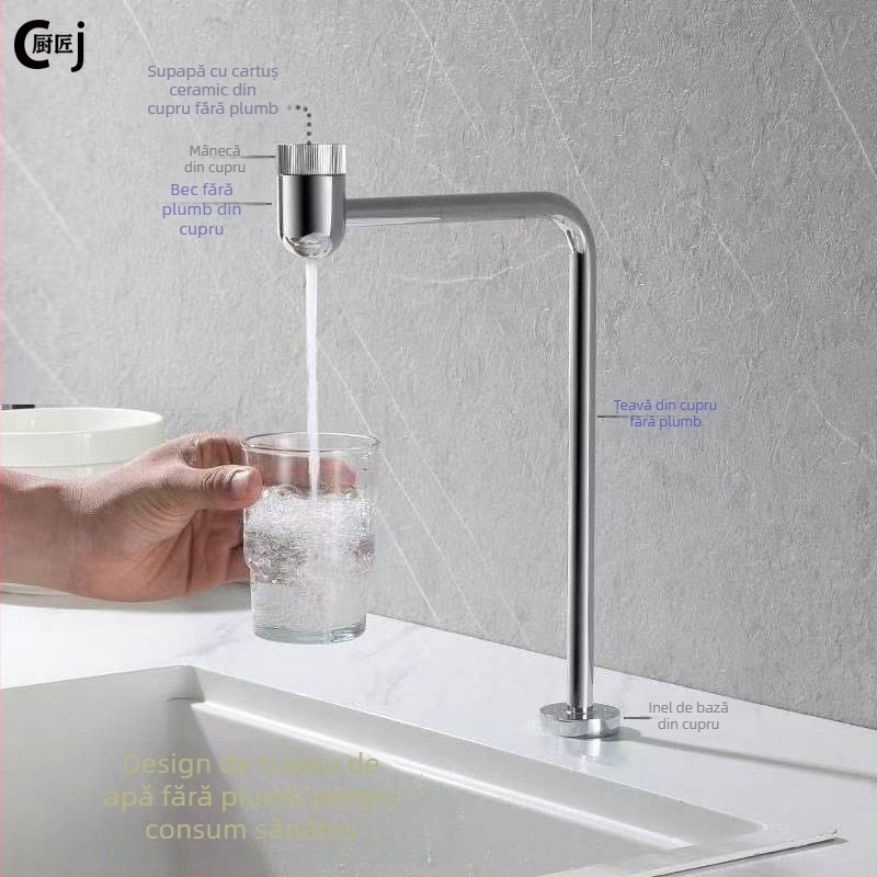 Robinet de bucătărie din cupru fără plumb pentru apă potabilă directă, filtru de apă, intrare/ieșire 1/2'', disc ceramic ventil, stil modern