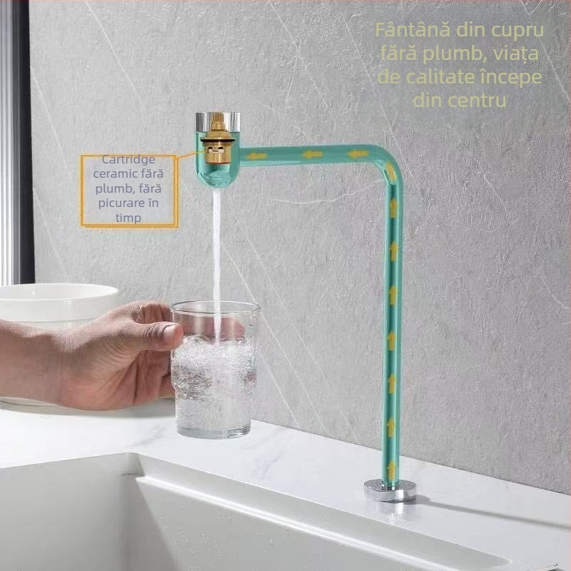Robinet de bucătărie din cupru fără plumb pentru apă potabilă directă, filtru de apă, intrare/ieșire 1/2'', disc ceramic ventil, stil modern