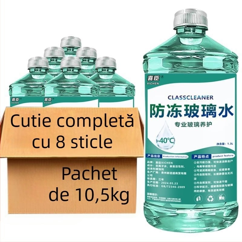 Lichid parbriz cu antifrizo până la -40°C, utilizare all-season, acoperire cristalină și îndepărtarea peliculei uleioase