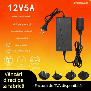 Adaptor de alimentare 12V 5A pentru brichetă auto – potrivit pentru aspiratoare auto, pompe de aer, frigidare, electrocasnice și monitorizarea pompelor de apă