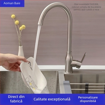 Robinet de bucătărie din oțel inoxidabil 304, cu apă caldă și rece, duză cu bilă rotativă pentru uz casnic