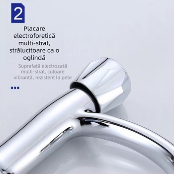 Robinet de chiuvetă cu apă rece pentru chiuvetă – disc ceramic al valvei, finisaj cromat, corp din plastic, construcție triplu, compatibil cu lavoare montate sub blat sau deasupra blatului