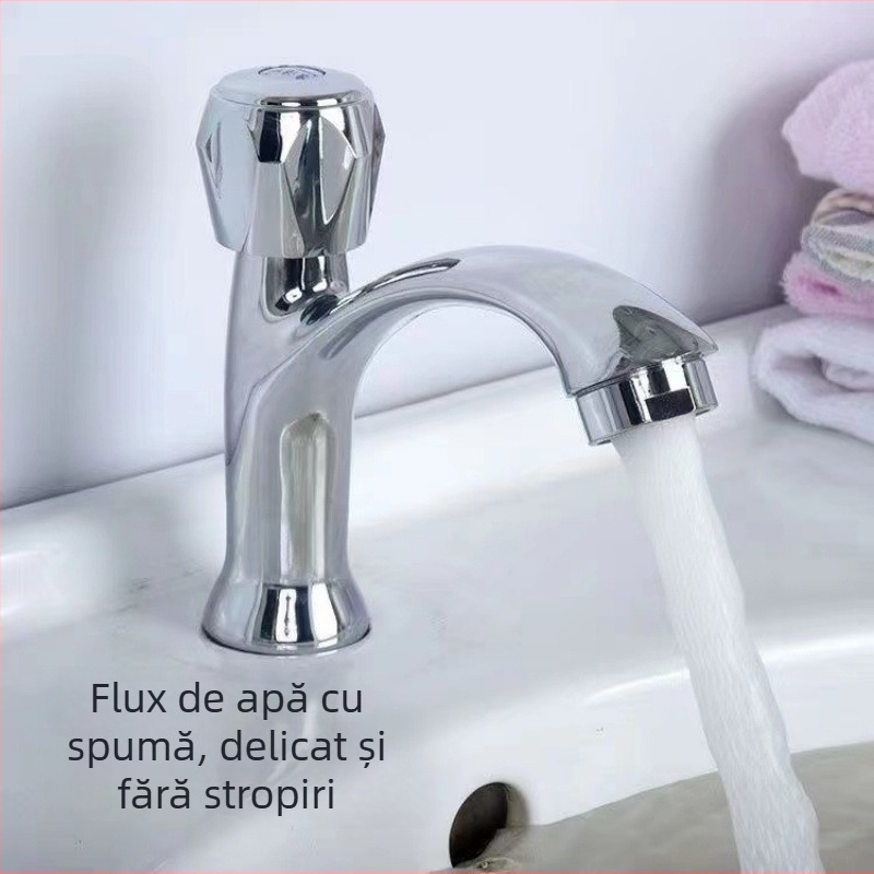 Robinet de chiuvetă cu apă rece pentru chiuvetă – disc ceramic al valvei, finisaj cromat, corp din plastic, construcție triplu, compatibil cu lavoare montate sub blat sau deasupra blatului