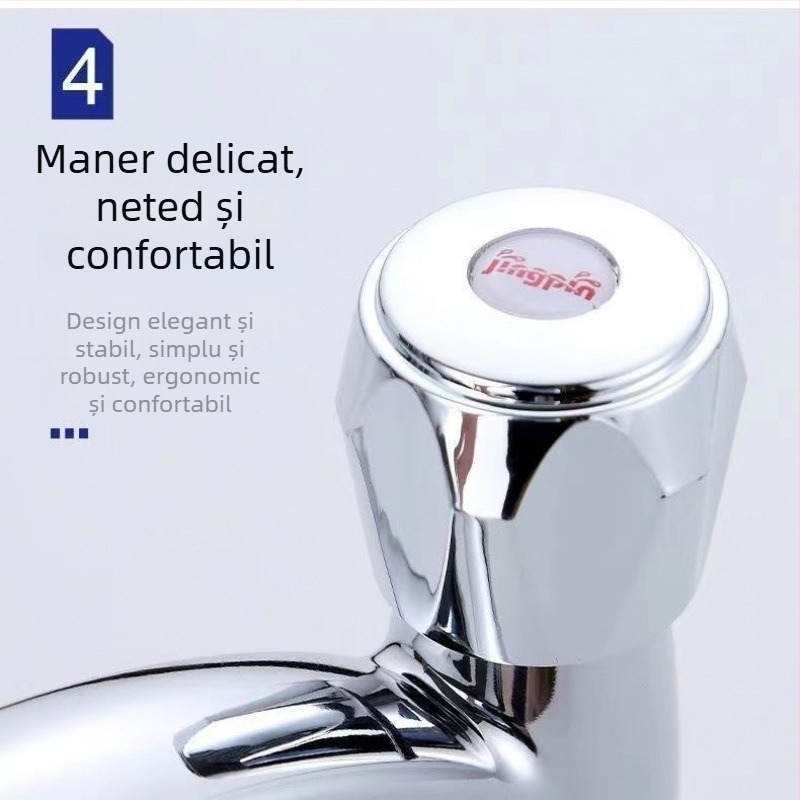 Robinet de chiuvetă cu apă rece pentru chiuvetă – disc ceramic al valvei, finisaj cromat, corp din plastic, construcție triplu, compatibil cu lavoare montate sub blat sau deasupra blatului