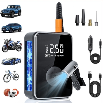 Pompa de aer portabilă pentru mașină USB, 7.4V, 25 L/min, afișaj digital, >20 minute funcționare, carcasă ABS