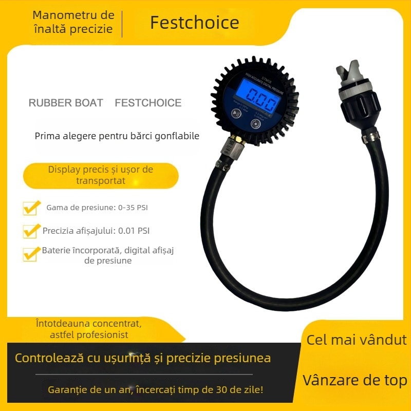 STM-08 Manometru digital de aer pentru bărci gonflabile și caiace — interval 0–35 PSI, precizie 0.01 PSI, iluminare de fundal, carcasă din plastic