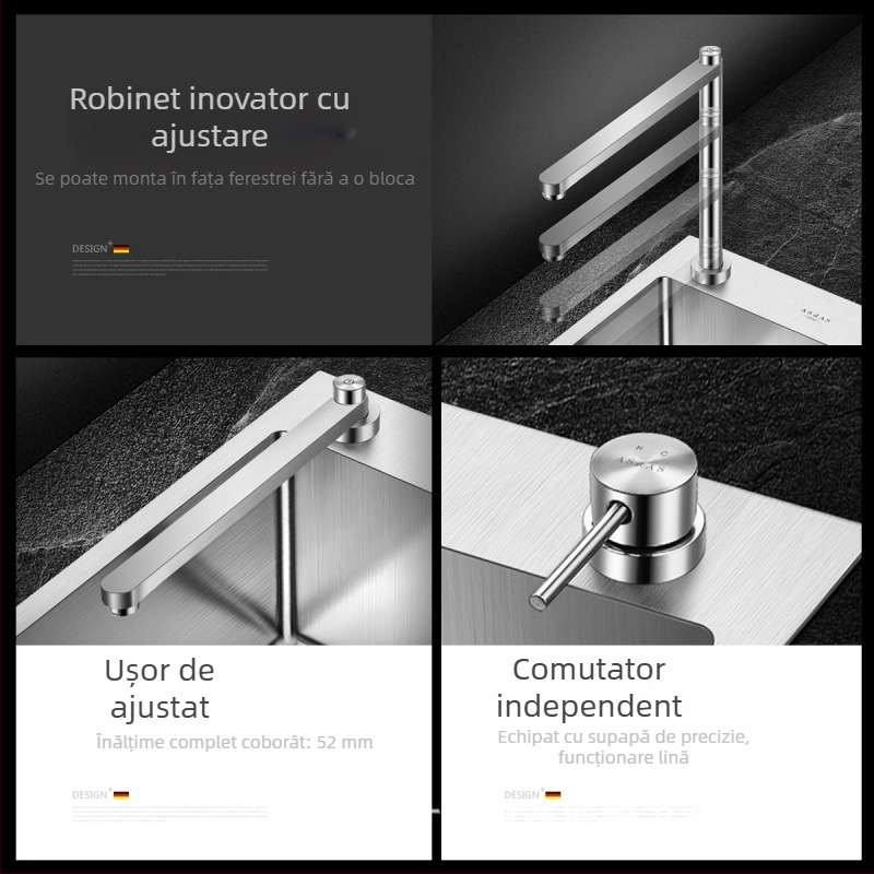 Robinet de bucătărie din oțel inoxidabil 304, cu ridicare, apă caldă și rece, purificare a apei, trei în unu, miez ceramic, AS-3060