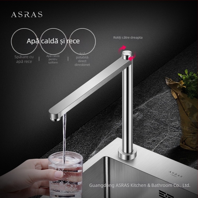 Robinet de bucătărie din oțel inoxidabil 304, cu ridicare, apă caldă și rece, purificare a apei, trei în unu, miez ceramic, AS-3060