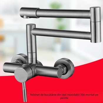 Robinet de bucătărie montat pe perete cu două găuri — oțel inoxidabil, supapă ceramică, robinet amestecător, structură dublă