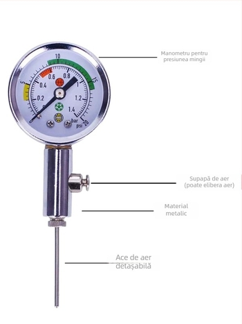 Manometru de presiune pentru mingi de arbitru – tip indicator, metal; pentru fotbal, baschet și volei; instrument de antrenament; personalizabil