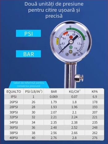 Manometru de presiune pentru mingi de arbitru – tip indicator, metal; pentru fotbal, baschet și volei; instrument de antrenament; personalizabil