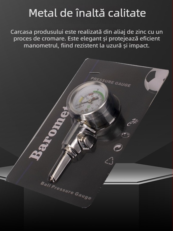 Manometru de presiune pentru mingi de arbitru – tip indicator, metal; pentru fotbal, baschet și volei; instrument de antrenament; personalizabil