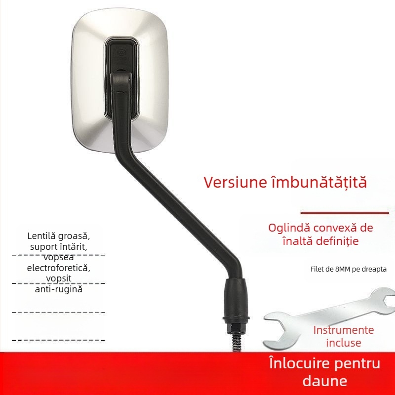 Oglindă retrovizoare pentru scuter electric, lentilă convexă HD de 8 mm, compatibil universal
