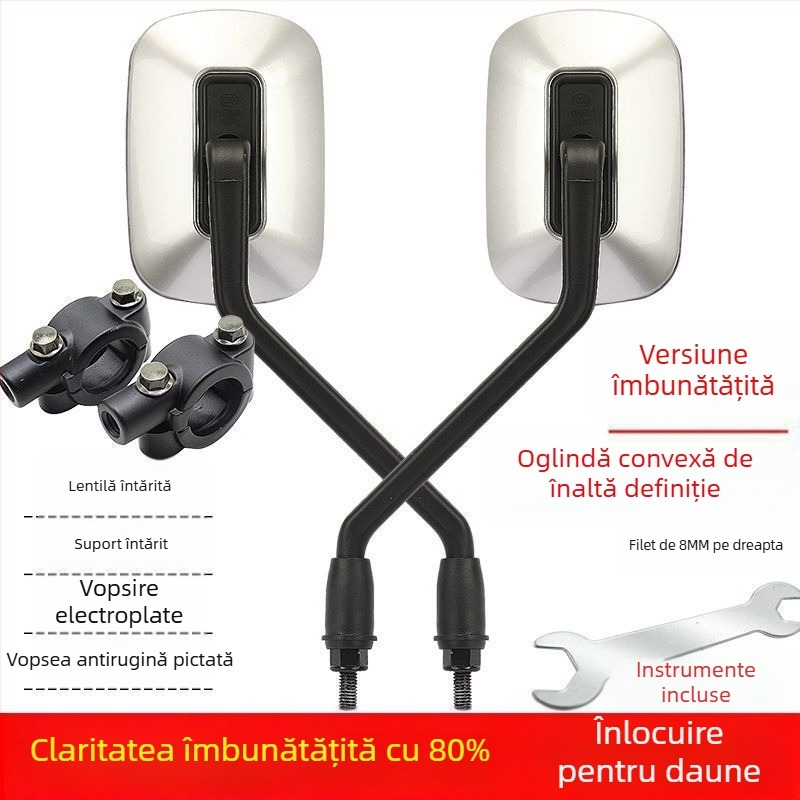 Oglindă retrovizoare pentru scuter electric, lentilă convexă HD de 8 mm, compatibil universal