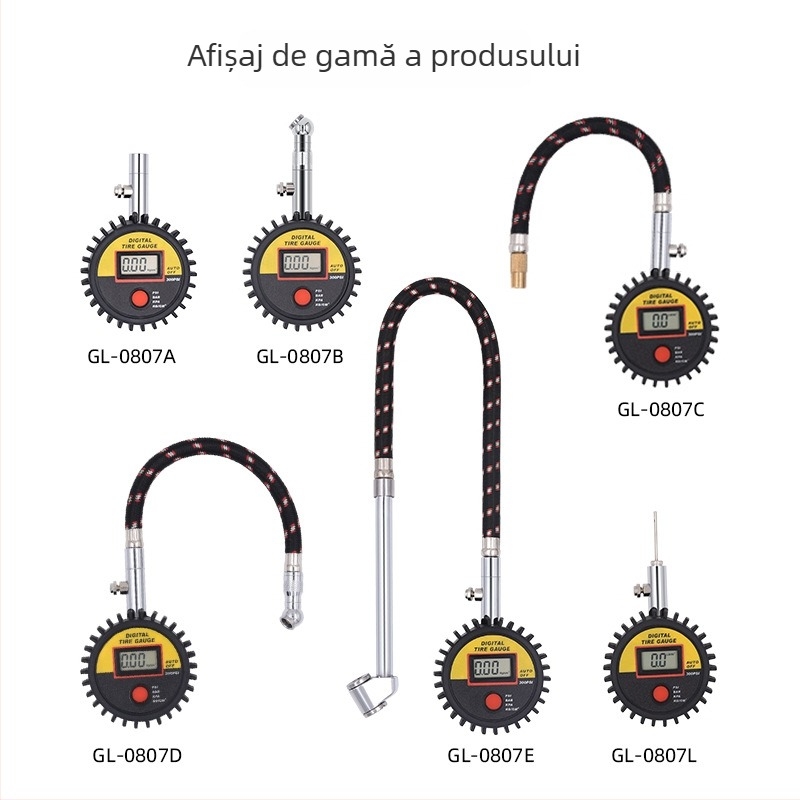 Inflațor de anvelope de înaltă precizie cu manometru digital LED, interval 0-300 psi, precizie +/-1.5 psi, carcasă din ABS, baterie CR2032.