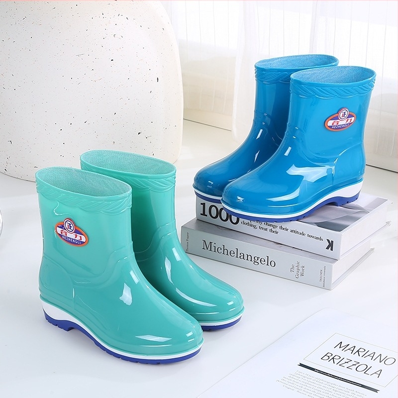Cizme de ploaie pentru femei, PVC partea superioară, glezna scurtă, antiaderente, impermeabile, toc 1–3 cm