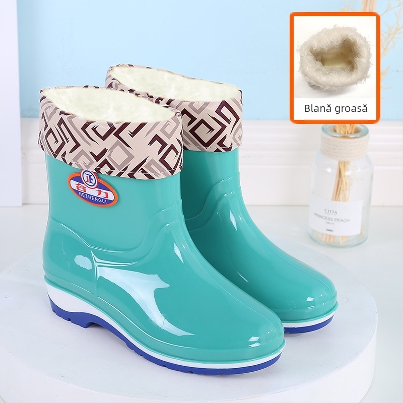Cizme de ploaie pentru femei, PVC partea superioară, glezna scurtă, antiaderente, impermeabile, toc 1–3 cm