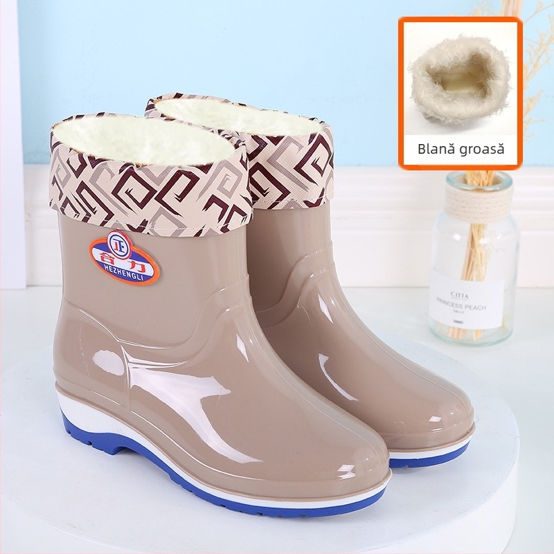 Cizme de ploaie pentru femei, PVC partea superioară, glezna scurtă, antiaderente, impermeabile, toc 1–3 cm