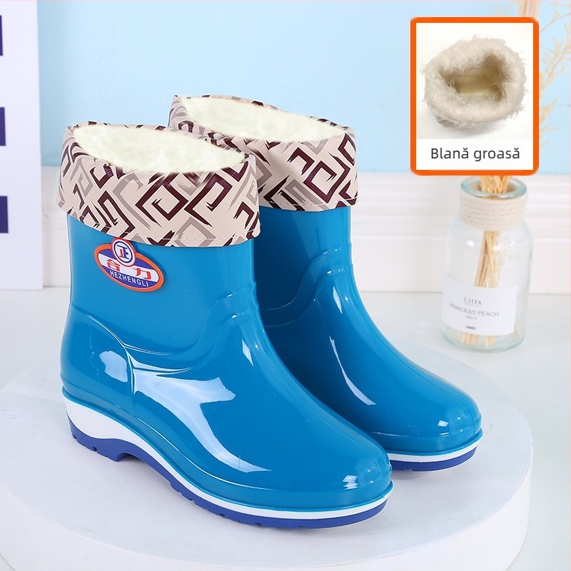 Cizme de ploaie pentru femei, PVC partea superioară, glezna scurtă, antiaderente, impermeabile, toc 1–3 cm