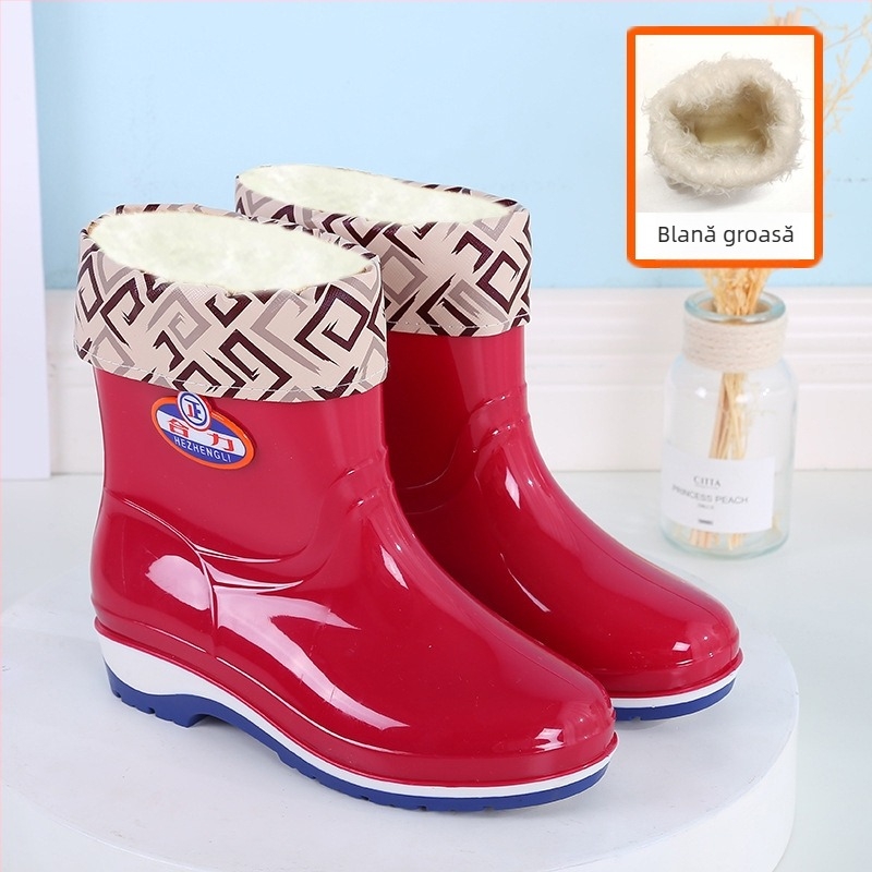 Cizme de ploaie pentru femei, PVC partea superioară, glezna scurtă, antiaderente, impermeabile, toc 1–3 cm