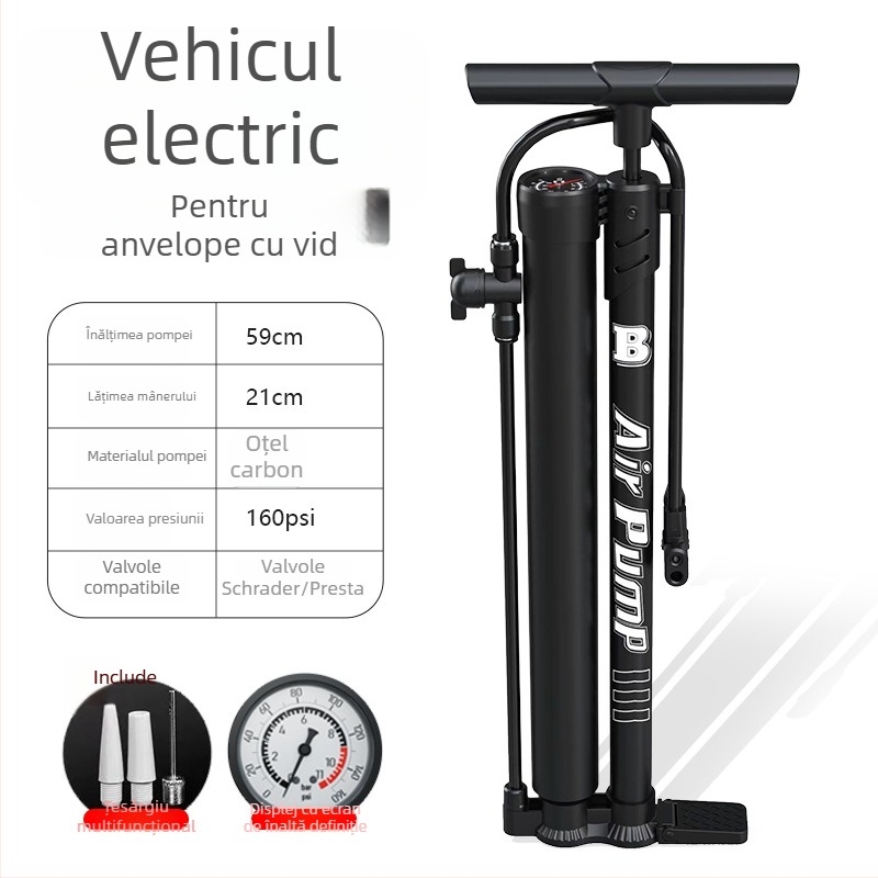 Pompa de pneuri cu doi cilindri și manometru — oțel carbon, <80W, 30 L/min, 1–5 minute de funcționare