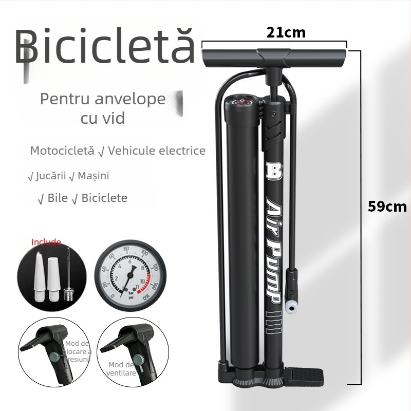 Pompa de pneuri cu doi cilindri și manometru — oțel carbon, <80W, 30 L/min, 1–5 minute de funcționare