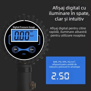 Manometru digital de înaltă precizie pentru pneuri cu pistol de umflat și afișaj LCD