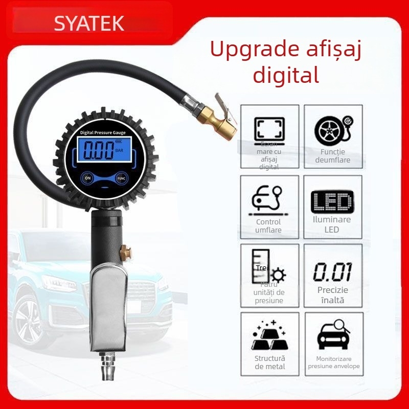 Manometru digital de înaltă precizie pentru pneuri cu pistol de umflat și afișaj LCD