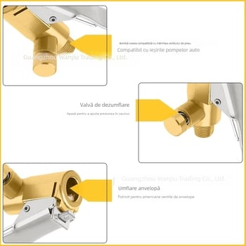 Cuplaj de conversie pentru pompă de aer cu manometru, corp din cupru, 220W, debit 50 L/min, afișaj digital, pentru autovehicule, motociclete și biciclete