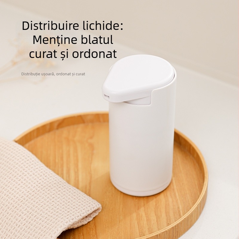 Dispenser de săpun manual cu apăsare — materiale: ABS, gel de siliciu și PP; greutate 135 g; finisaj: şlefuire și lustruire; stil modern minimalist; funcție: apăsare manuală