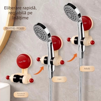 Suport de duș cu ventuză mobilă, fără găuri, bază reglabilă pentru duș, polică de baie din ABS