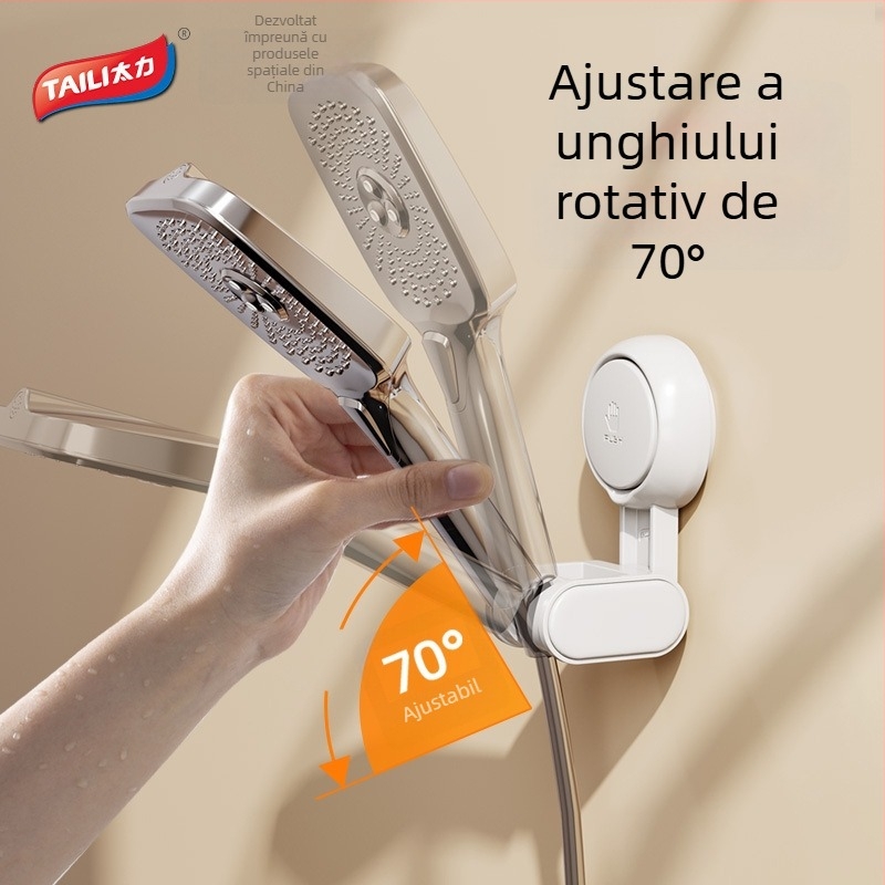 Suport de duș cu ventuză, montat pe perete, din plastic, mobil, fără găuri, fără adeziv.