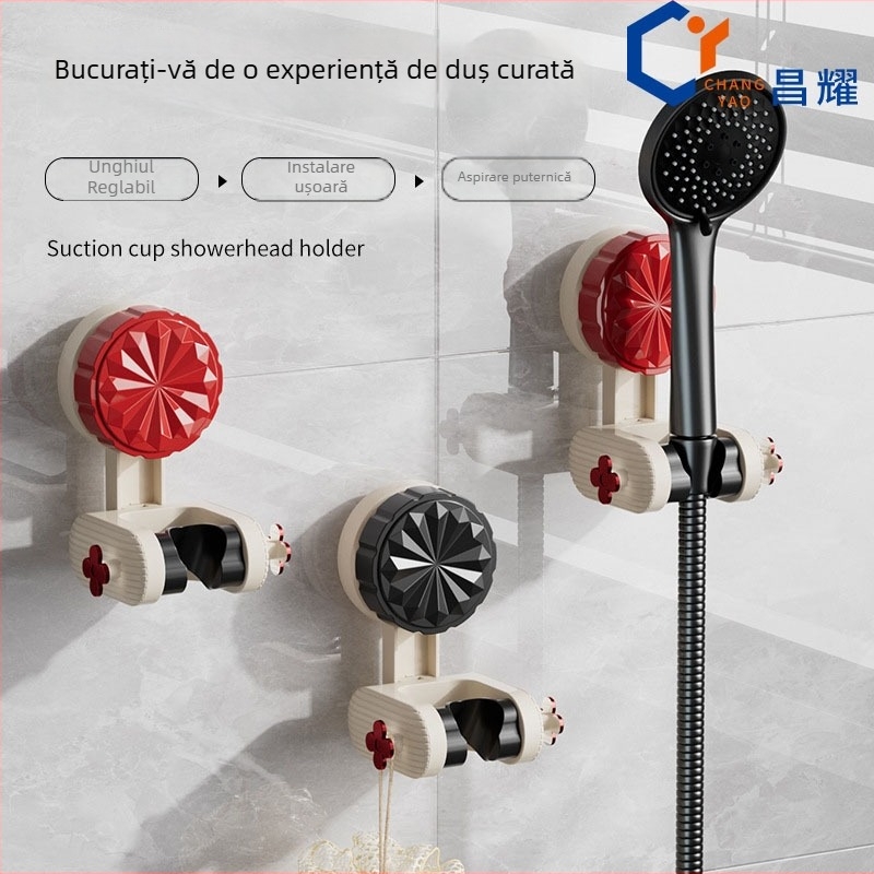 Suport reglabil pentru duș cu ventuză, montaj pe perete, fără găuri, mobil, poliță de baie