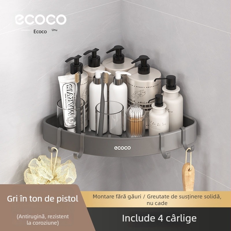 Raft triunghiular de baie montat pe perete – suprafață lustruită, material Space aluminiu, încărcare 1–5 kg, un singur nivel, stil modern minimalist