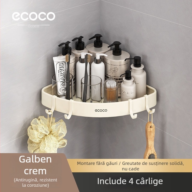 Raft triunghiular de baie montat pe perete – suprafață lustruită, material Space aluminiu, încărcare 1–5 kg, un singur nivel, stil modern minimalist