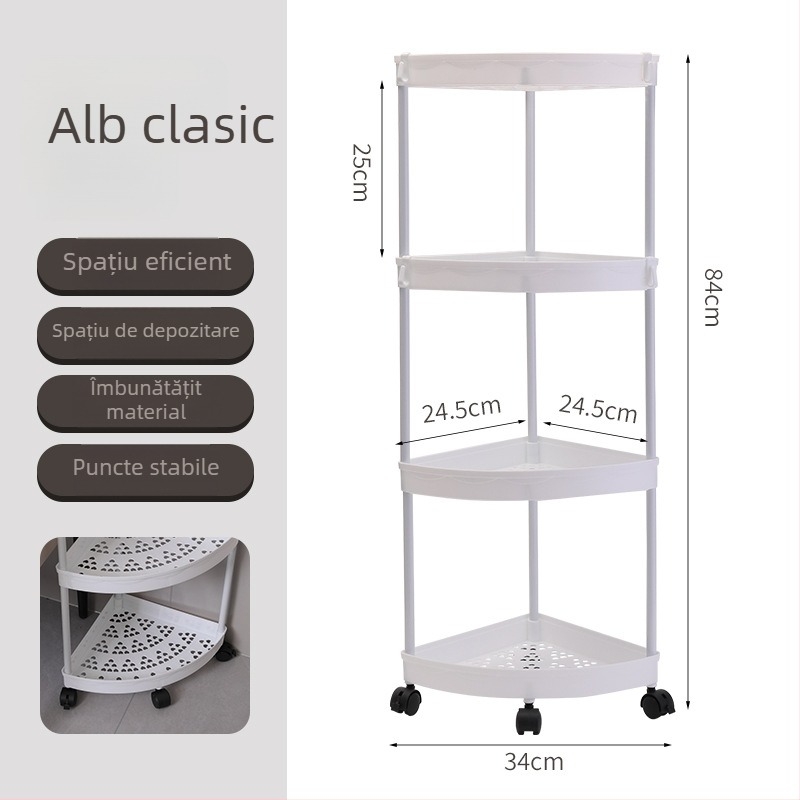 Raft de colț pentru baie, podea, 4 etaje, material PP, mobil, fără găuri