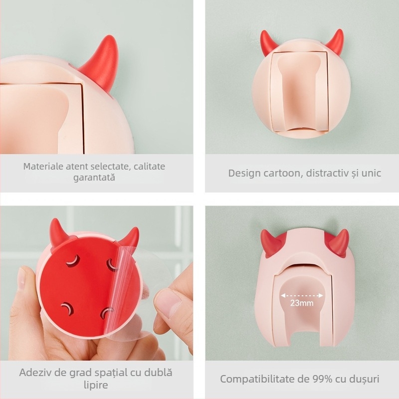 Suport reglabil pentru cap de duș, montaj cu ventuză, fără găuri, ABS+HIPS, pentru baie