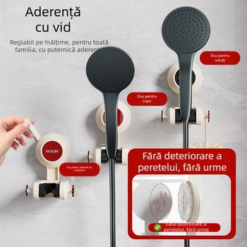 Suport pentru duș cap – mobil, fără găuri (Montaj: pe perete prin aspirație; Material: plastic; Stil: simplu și modern; Categoria: raft de baie)