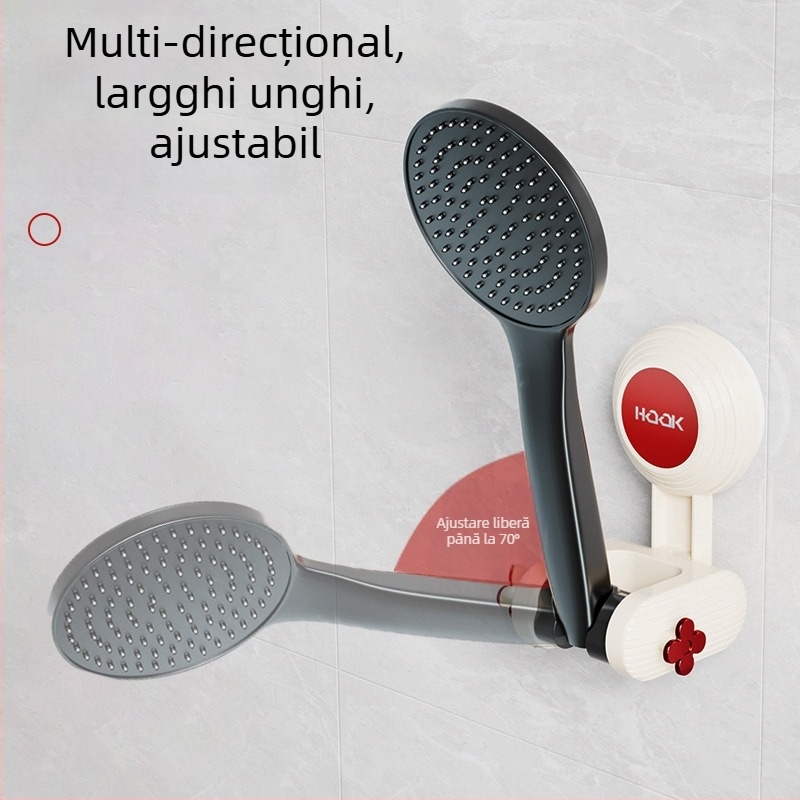 Suport pentru duș cap – mobil, fără găuri (Montaj: pe perete prin aspirație; Material: plastic; Stil: simplu și modern; Categoria: raft de baie)