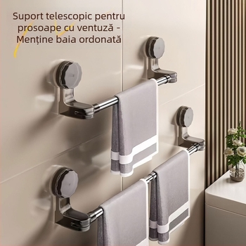 Raft de prosoape telescopic cu ventuză, fără găuri, din plastic, marca Qiwang