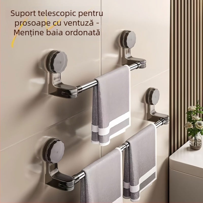 Raft de prosoape telescopic cu ventuză, fără găuri, din plastic, marca Qiwang