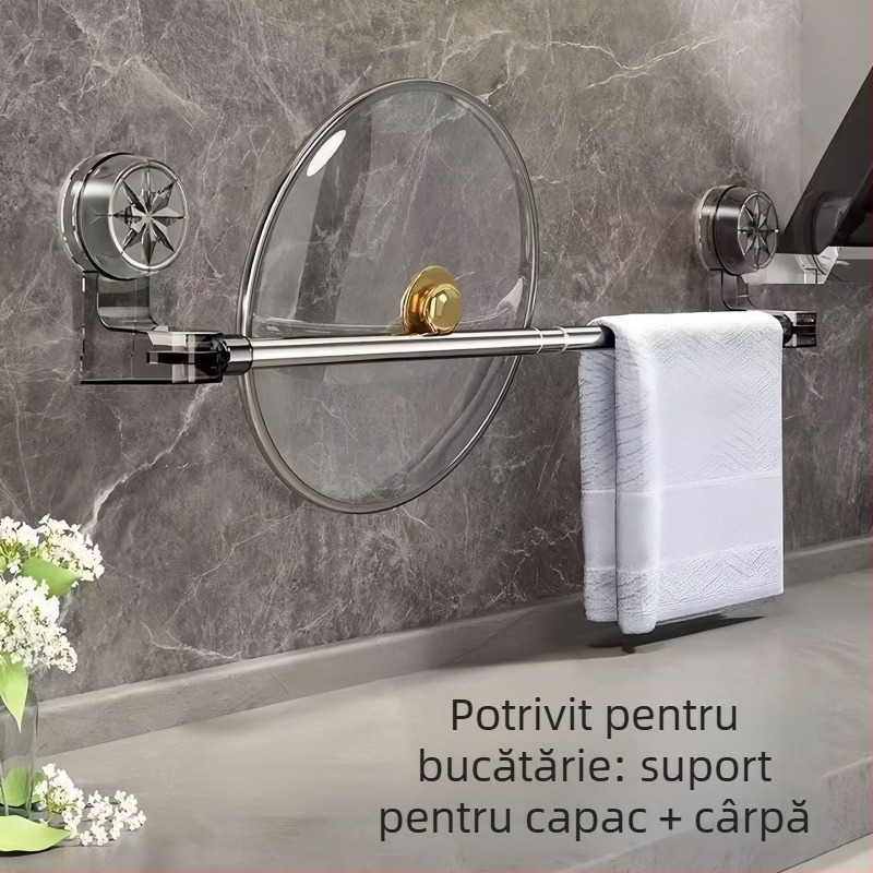 Raft de prosoape telescopic cu ventuză, fără găuri, din plastic, marca Qiwang