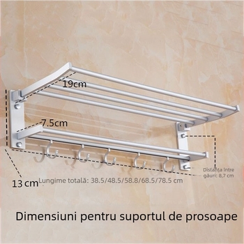 Raft de prosoape pliabil din aliaj de aluminiu spațial, montaj fără găuri, multi-strat, organizare baie, suprafață oxidată
