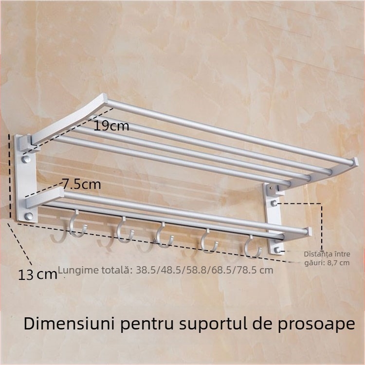 Raft de prosoape pliabil din aliaj de aluminiu spațial, montaj fără găuri, multi-strat, organizare baie, suprafață oxidată
